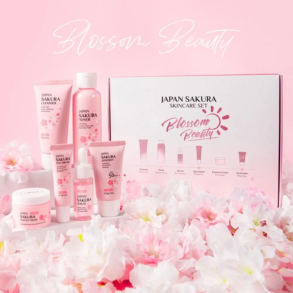 6pcs/Set Sakura Skin Care Sets Face Cream Serum Toner Facial Cleanser Sunscreen Eye Cream Face Skin Care Set Product Gift box - Image 5