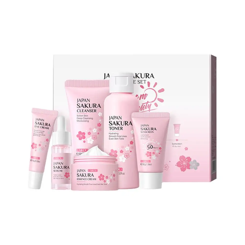 6pcs/Set Sakura Skin Care Sets Face Cream Serum Toner Facial Cleanser Sunscreen Eye Cream Face Skin Care Set Product Gift box - Image 6