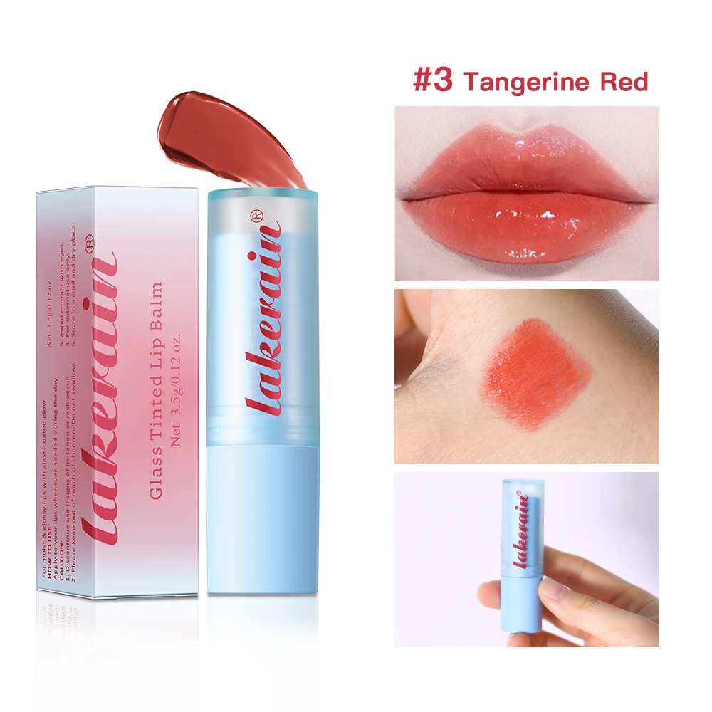HOT Glass Tinted Lip Balm Light Cherry Red Orange Glow Moisturizing Vegetarian Lip Balm With Bright Clear Color Lip Cosmetics - Image 8