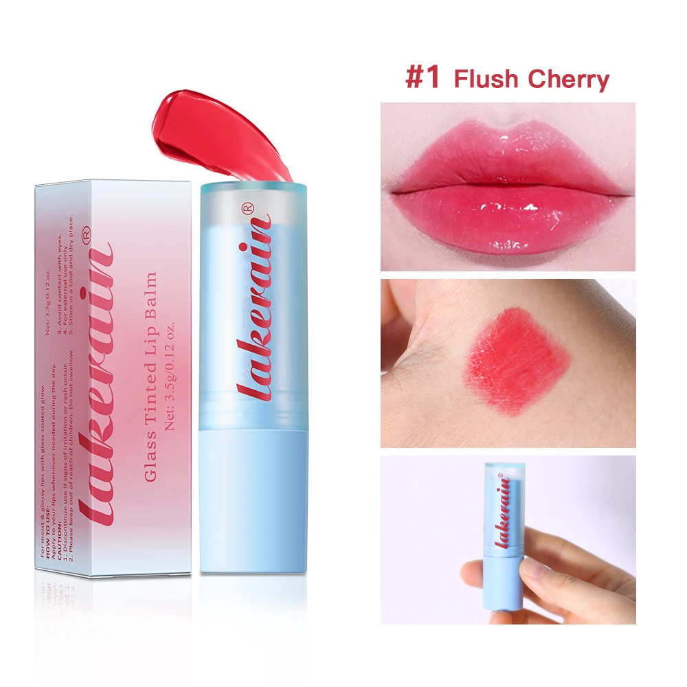 HOT Glass Tinted Lip Balm Light Cherry Red Orange Glow Moisturizing Vegetarian Lip Balm With Bright Clear Color Lip Cosmetics - Image 9