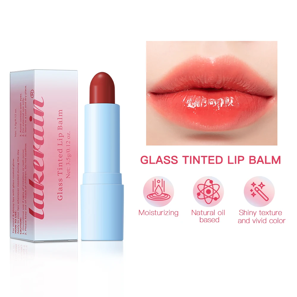 HOT Glass Tinted Lip Balm Light Cherry Red Orange Glow Moisturizing Vegetarian Lip Balm With Bright Clear Color Lip Cosmetics