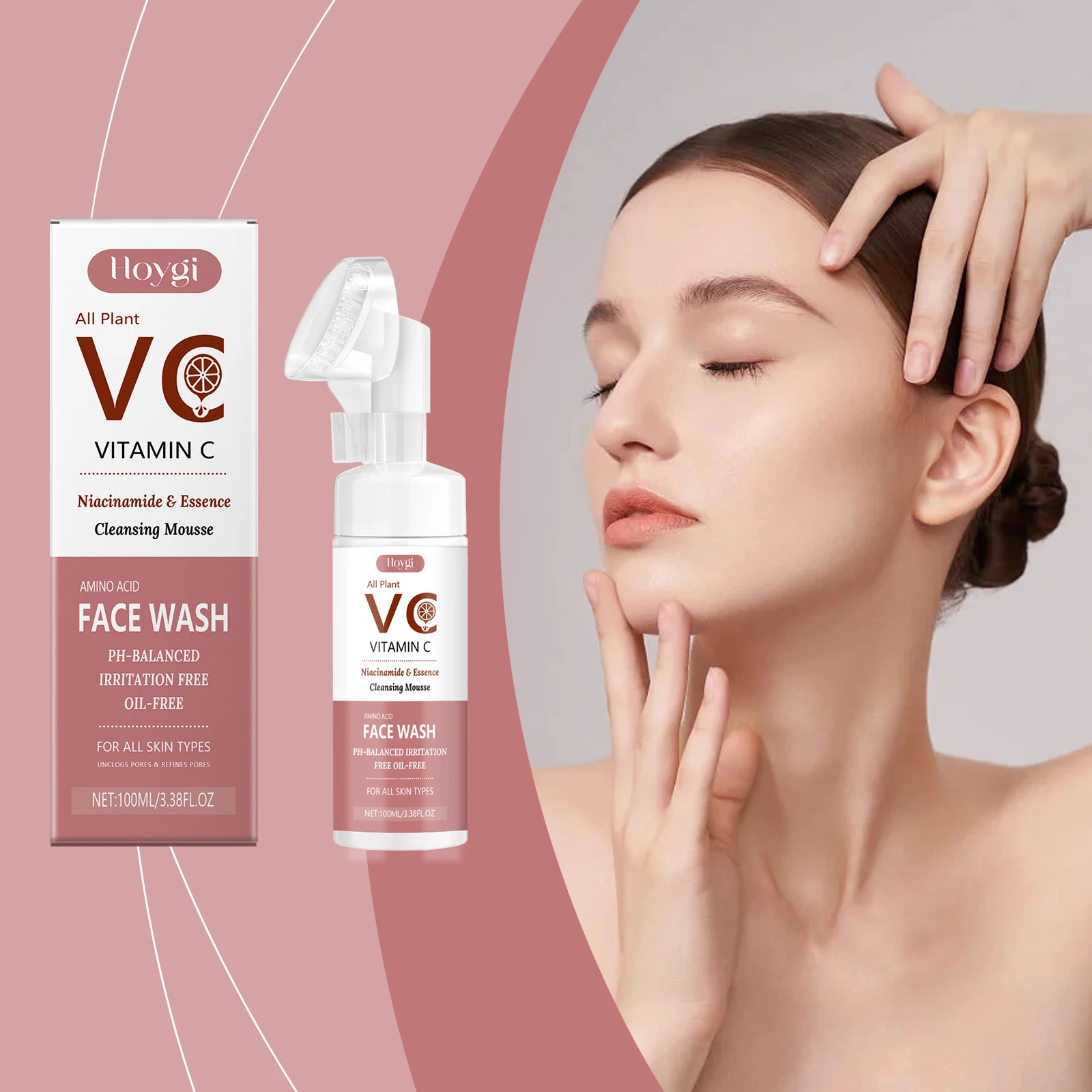 Hoygi 100ml VC Foam Facial Cleanser Moisturizing Oil Control Clean Dirt Shrink Pores Nourish Skin Brightening Face Care Cleanser