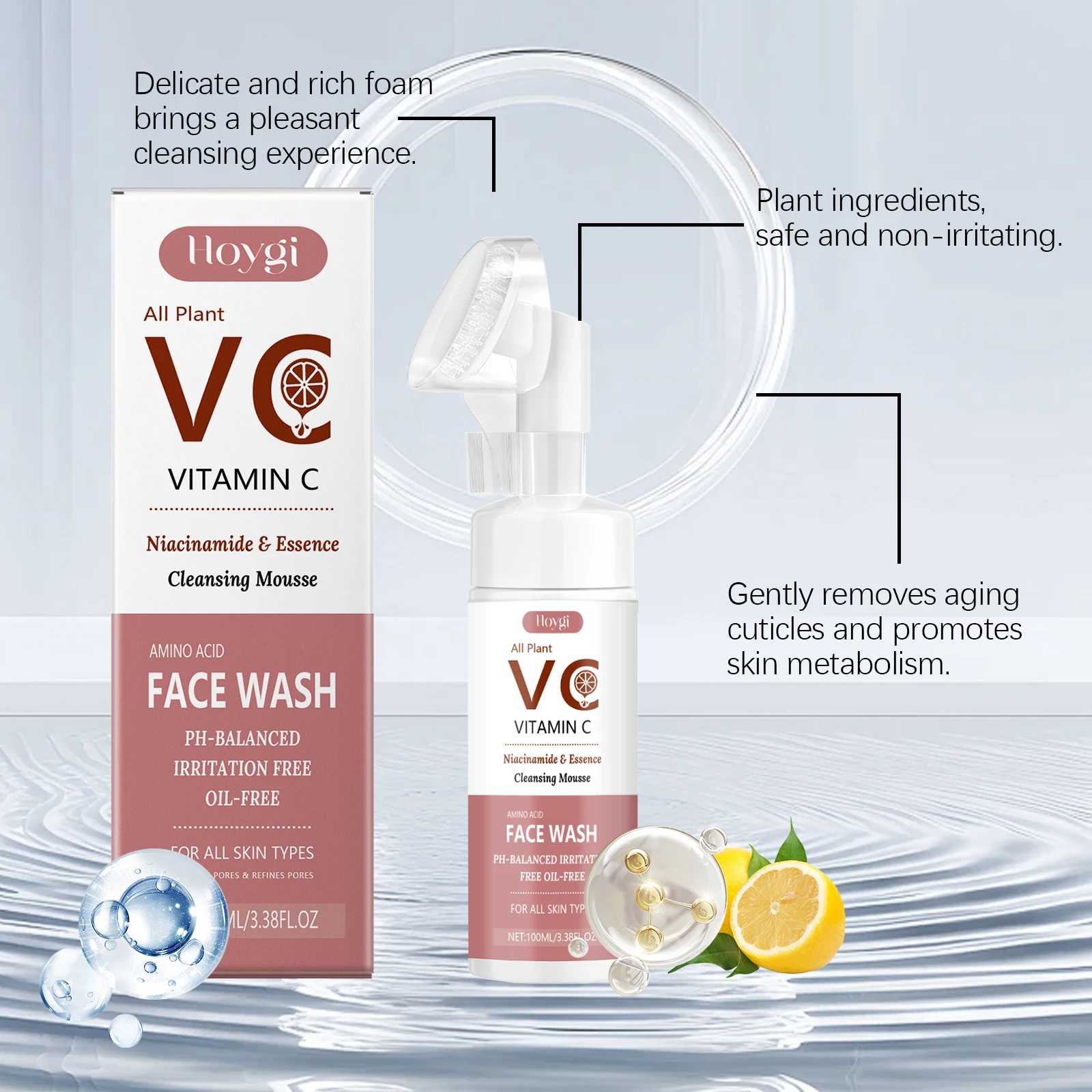 Hoygi 100ml VC Foam Facial Cleanser Moisturizing Oil Control Clean Dirt Shrink Pores Nourish Skin Brightening Face Care Cleanser - Image 9