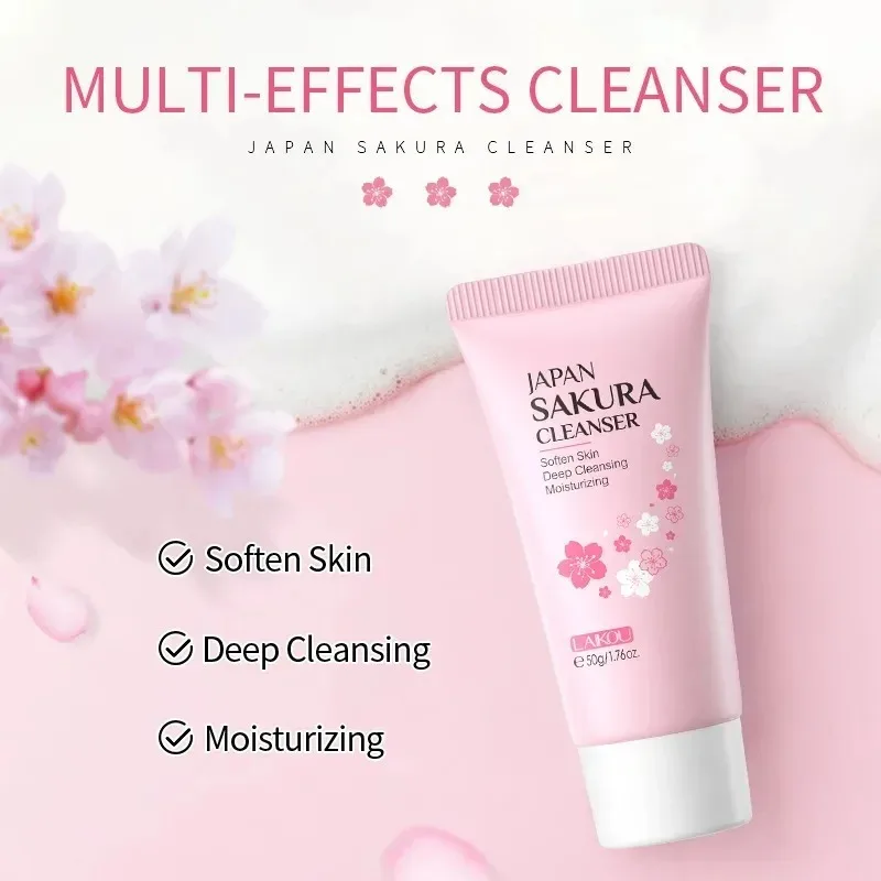 LAIKOU Sakura Cleanser Gentle Deep Cleaning Oil Control Moisturizing Shrink Pores Face Skin Care 50g Skin Cleanser All Skin Type - Image 4