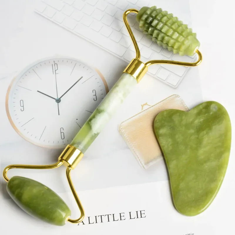 Facial Jade Massage Roller Set Guasha Board Double Heads Jade Roller for Face Natural Stone Massage Slimming Board Beauty Neck - Image 15