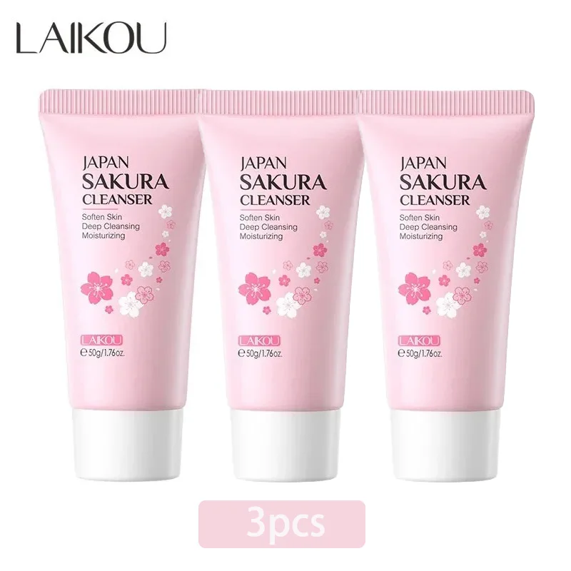 LAIKOU Sakura Cleanser Gentle Deep Cleaning Oil Control Moisturizing Shrink Pores Face Skin Care 50g Skin Cleanser All Skin Type - Image 5