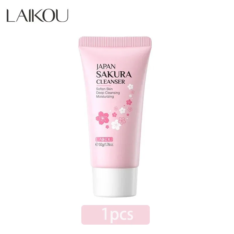 LAIKOU Sakura Cleanser Gentle Deep Cleaning Oil Control Moisturizing Shrink Pores Face Skin Care 50g Skin Cleanser All Skin Type - Image 3