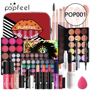 POPFEEL All-in-One Makeup Kit Gift Set with Eyeshadow Palette Foundation Lip Gloss Blush Brushes Eyeliner and More Beauty Gifts